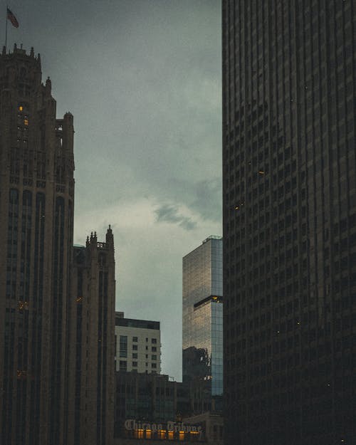 Cloudy Sky Between Skyscrapers in Chicago, USA