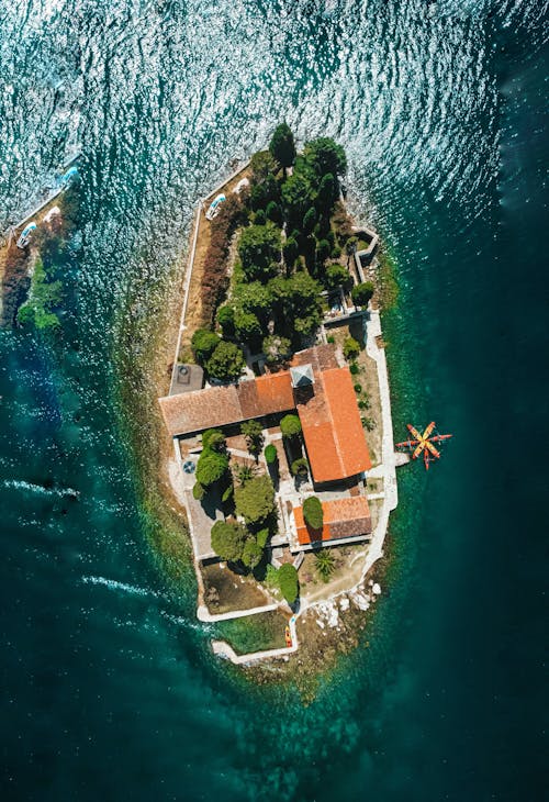 Aerial View of a House on an Island