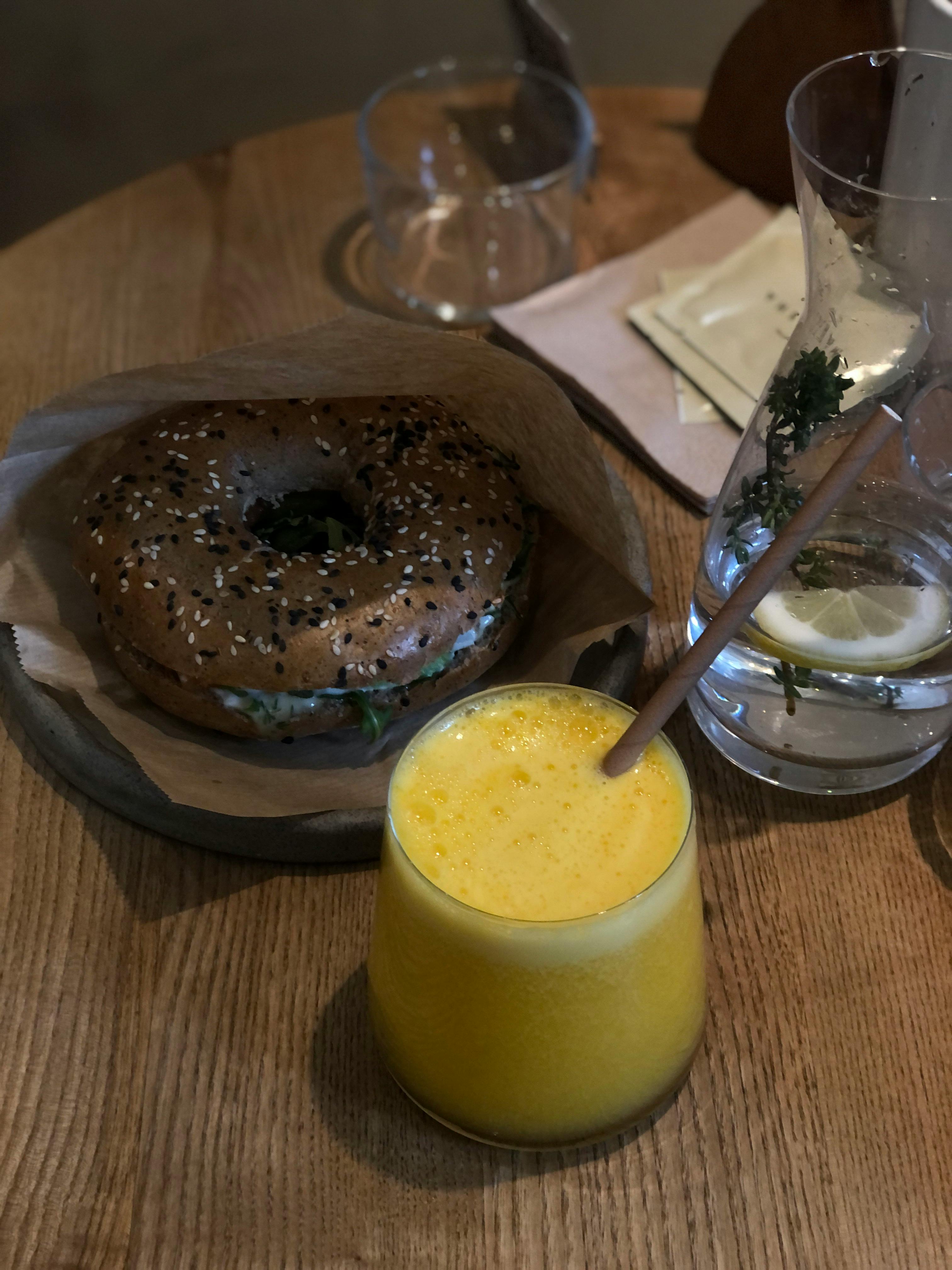 Bagel Sandwich with Fresh Orange Juice · Free Stock Photo