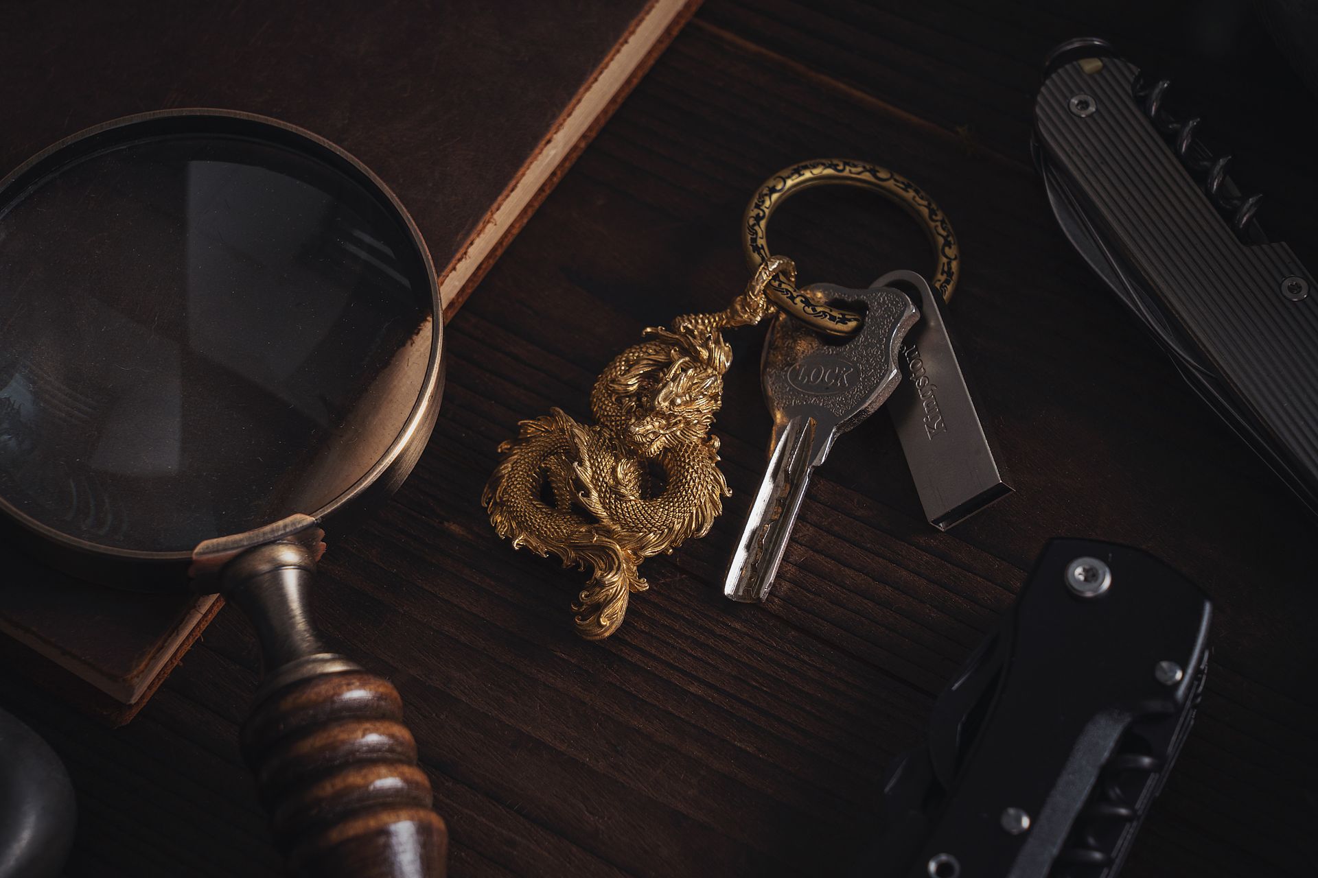 A Golden Dragon Pendant Attached to Keys