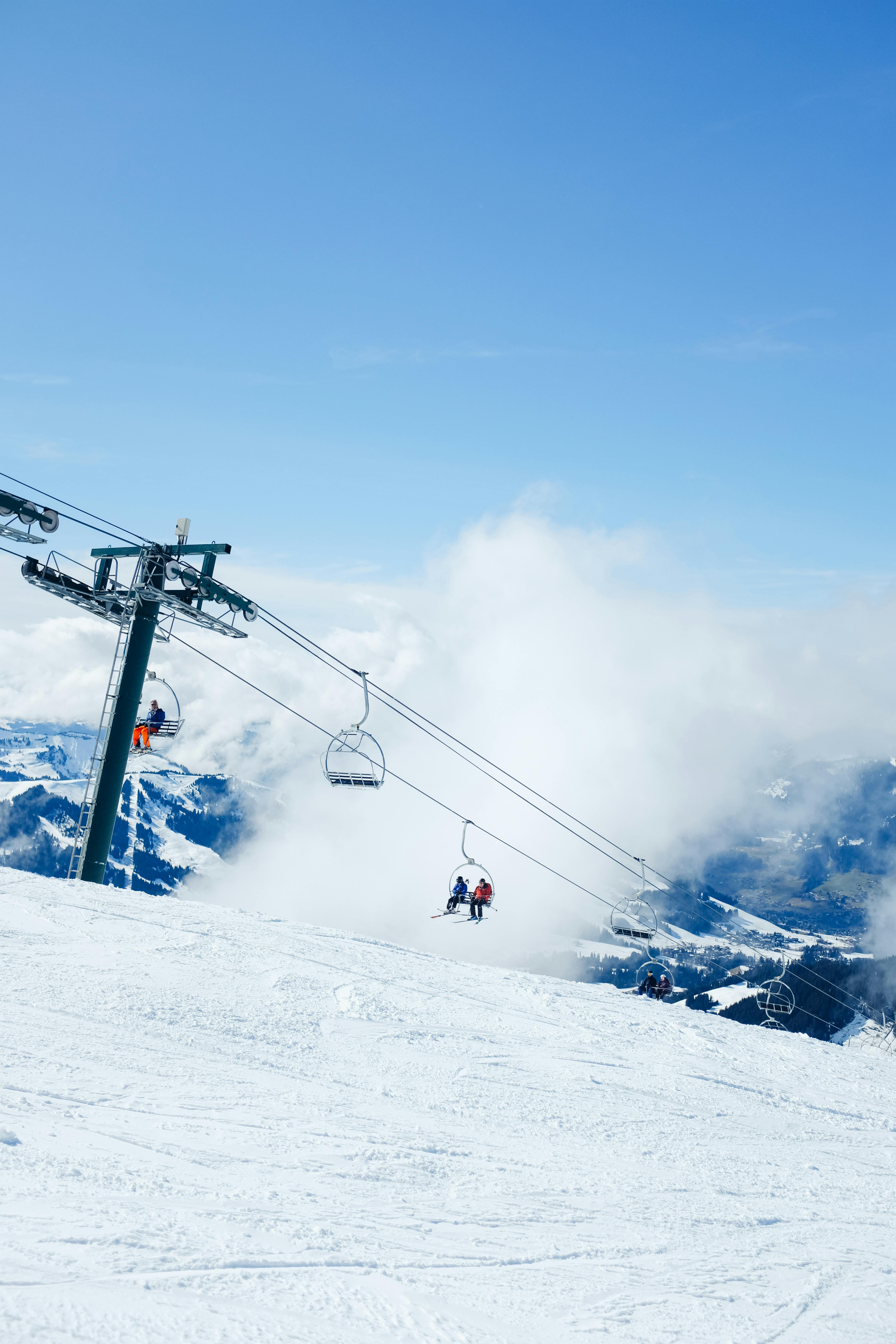 Skiing Ski Lift Blue Sky Frost Stock Photo 573793345