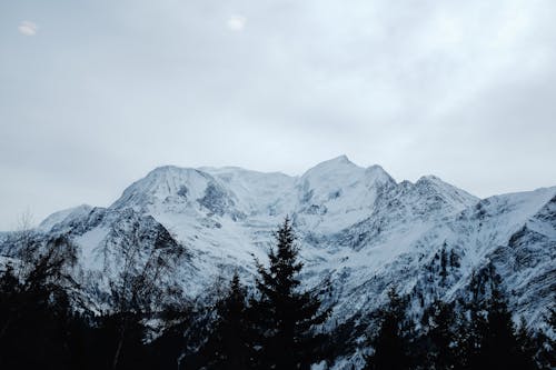 ağaçlar, dağ doruğu, dağ silsilesi içeren Ücretsiz stok fotoğraf