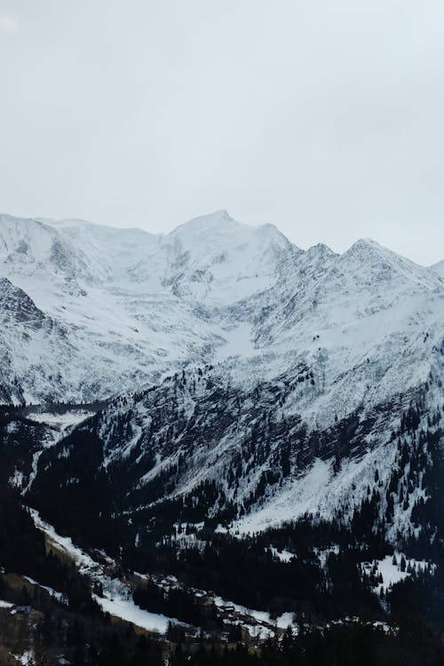 Barren Rocky Mountains in Snow