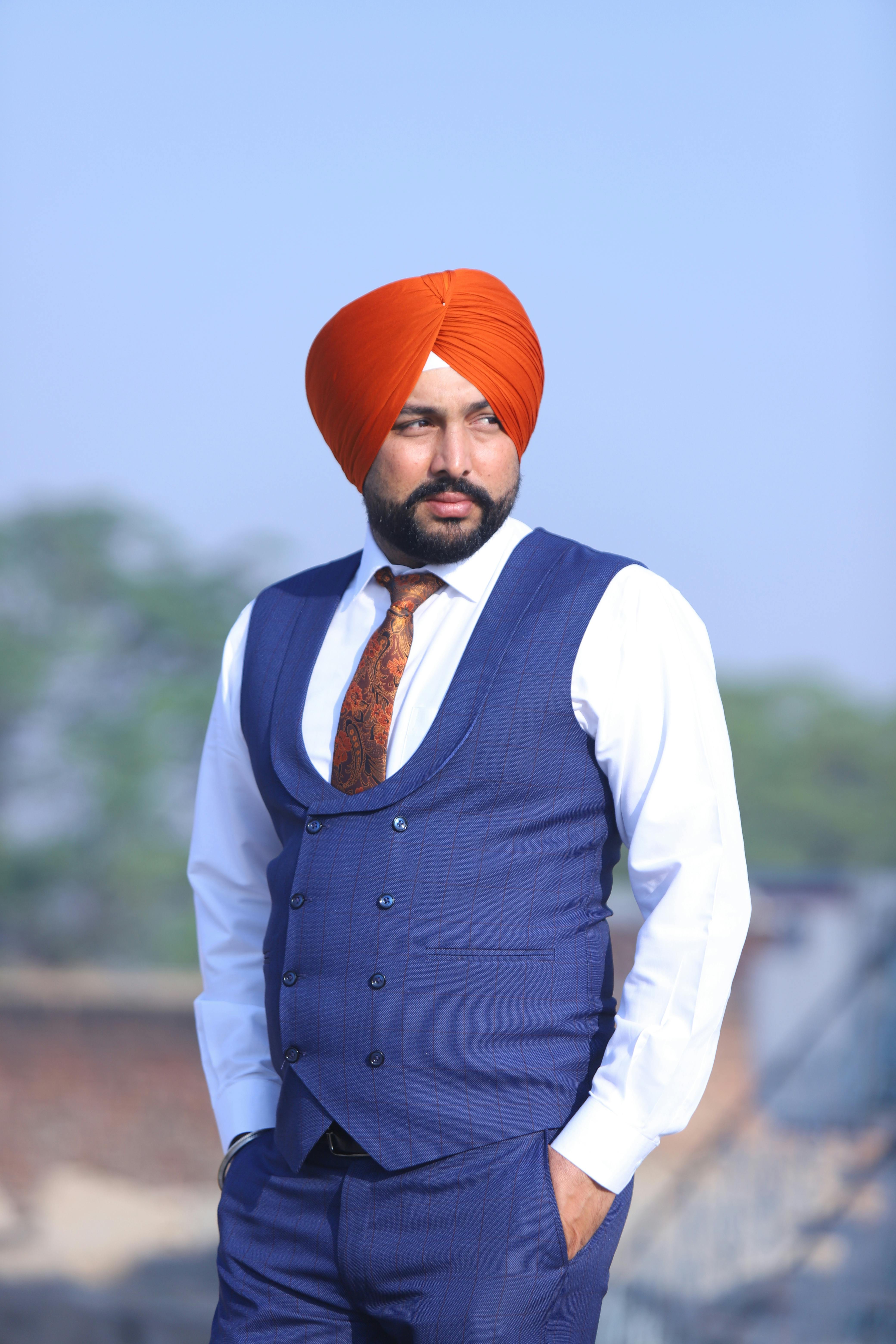 Navy blue kurta pajama with online turban