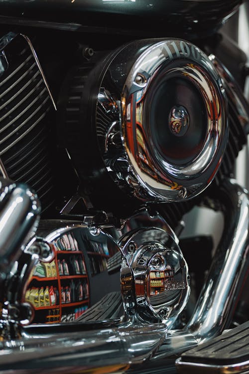 Closeup of the Engine of a New Motorcycle