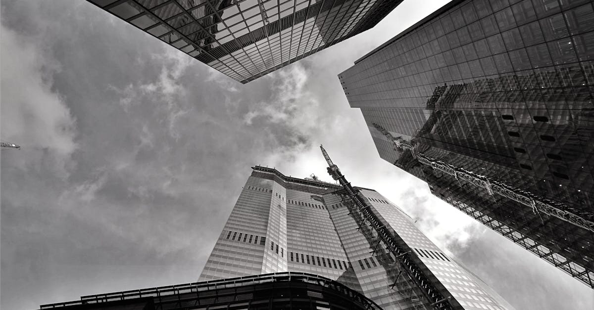Worm\'s-view and Grayscale Photography of Curtain Wall Buildings