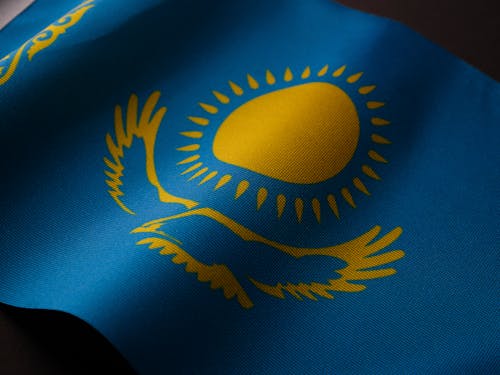 Flag Of Kazakhstan Stock Photo - Download Image Now - Flag, Blue