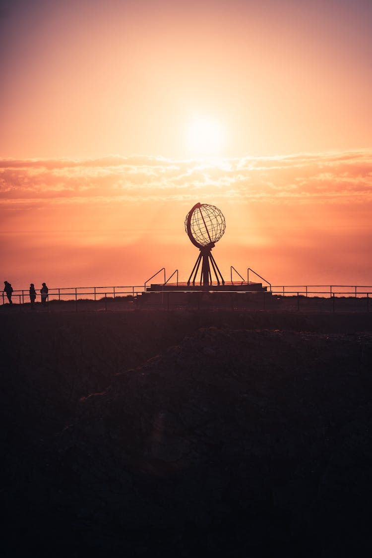 Silhouetted Statue On Nordkapp In Finnmark County, Norway