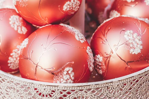 Bowl of Red Christmas Baubles