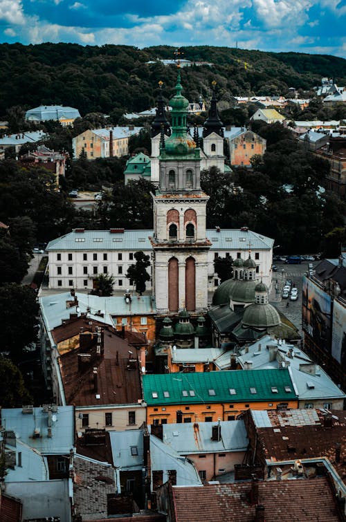 High Angle View of Dormition Church in Lviv 