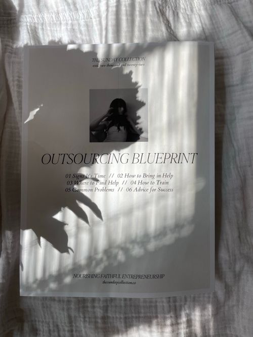 Free Elegant book titled 'Outsourcing Blueprint' with artistic shadows on cover. Stock Photo