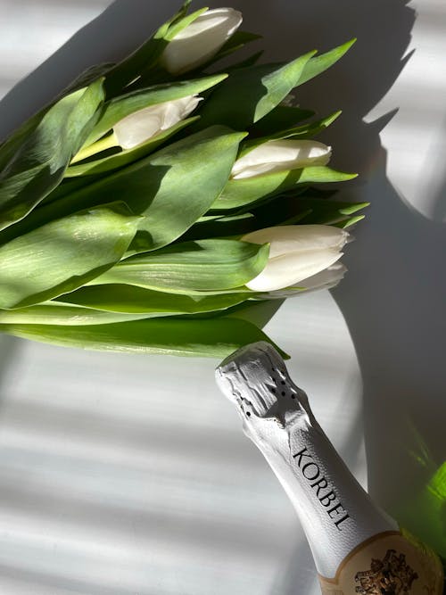 Wine Bottle and Tulips