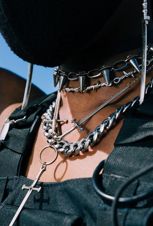 Closeup of Mans Neck with Chains
