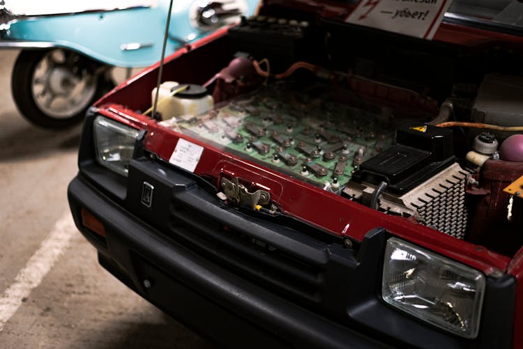 Close Up Of Car Components Under Hood