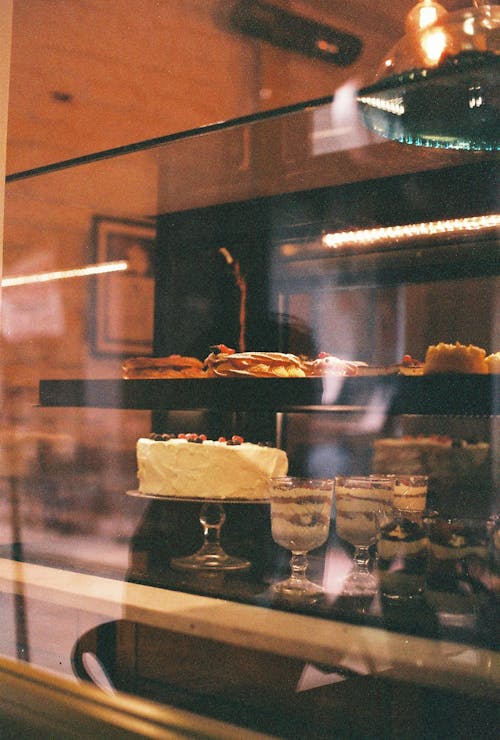 Desserts in a Cafe Fridge