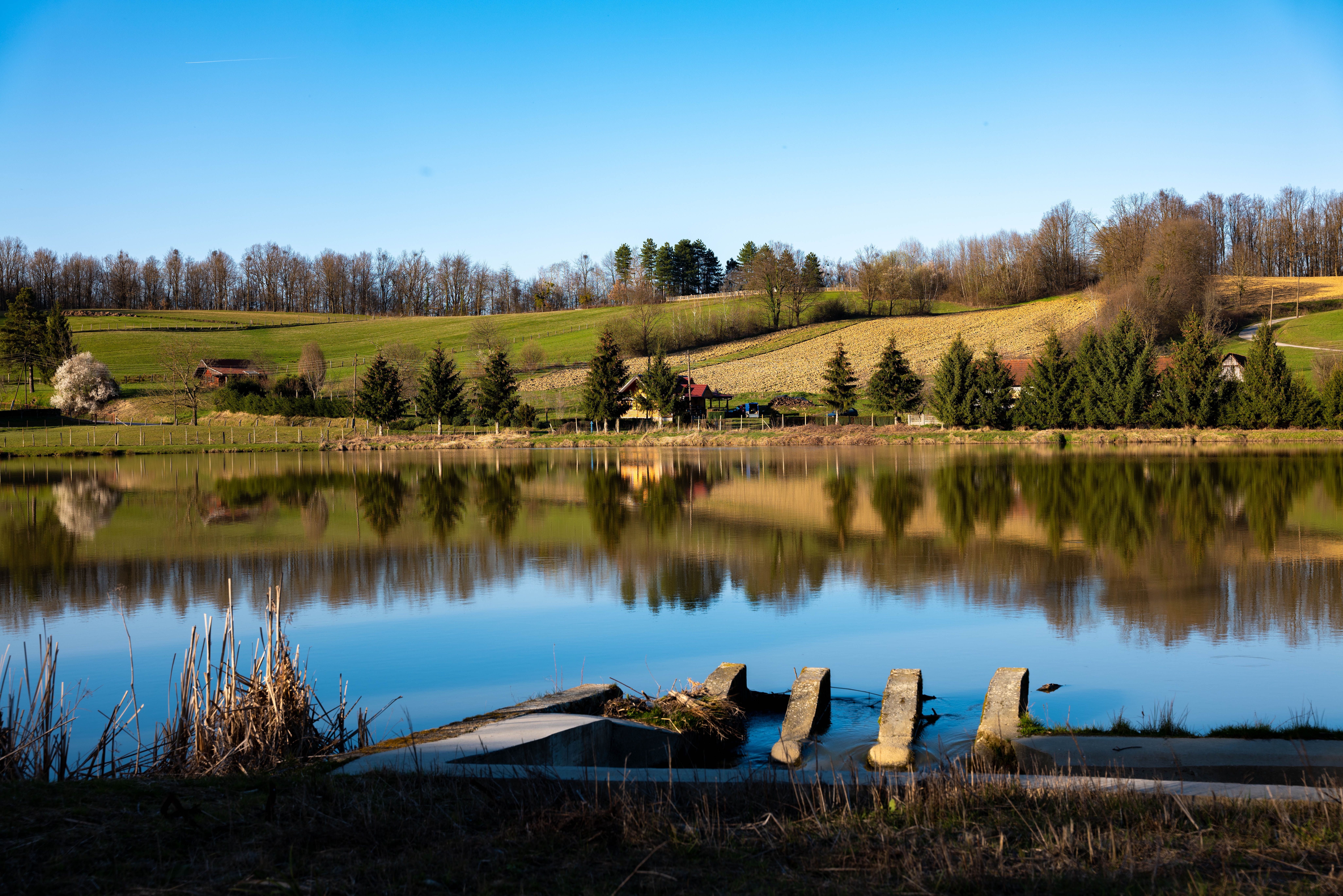 Landscape of a Rural Area and a Lake under a Clear Blue Sky · Free ...