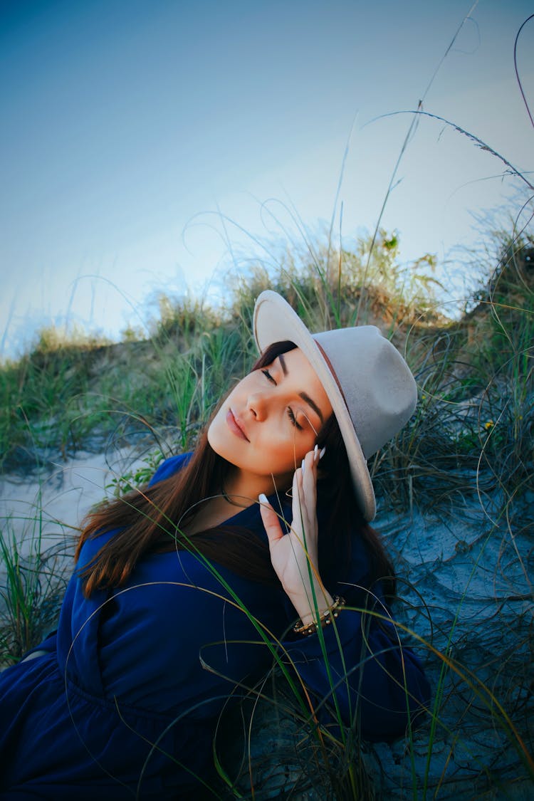 Woman In Hat In Summer