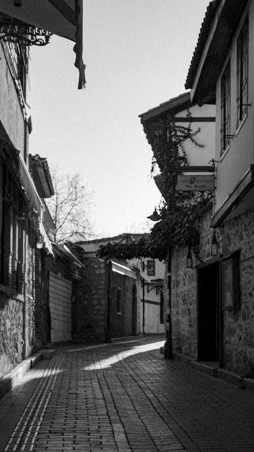 Empty Street in Town in Black and White