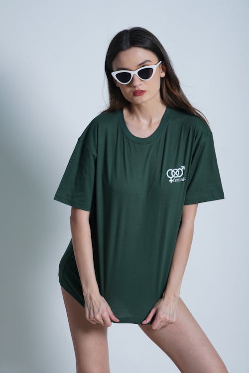 Woman in Sunglasses and Green T-shirt