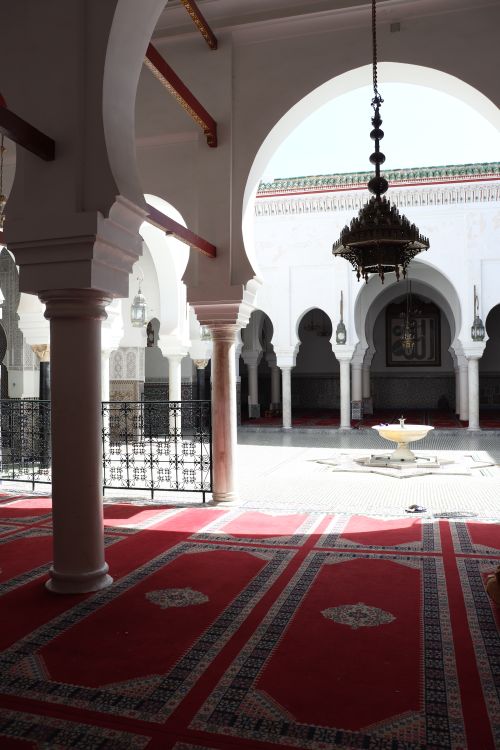 Free Stunning view of the University of Al-Qarawiyyin courtyard in Fez, Morocco, showcasing traditional Arabic architecture. Stock Photo