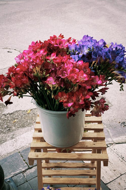 Flowers in Vase on Wooden Table