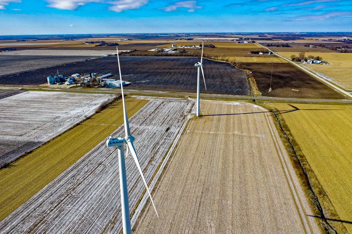 Free Windmills And Green Grass Field Stock Photo