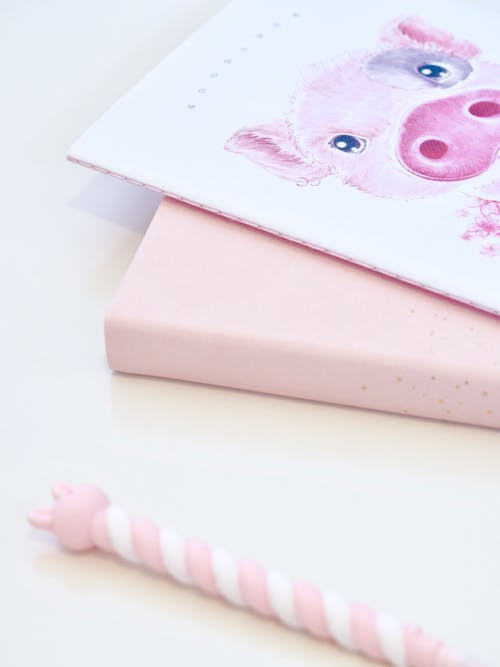 White And Pink Pig Painting And Pink Book