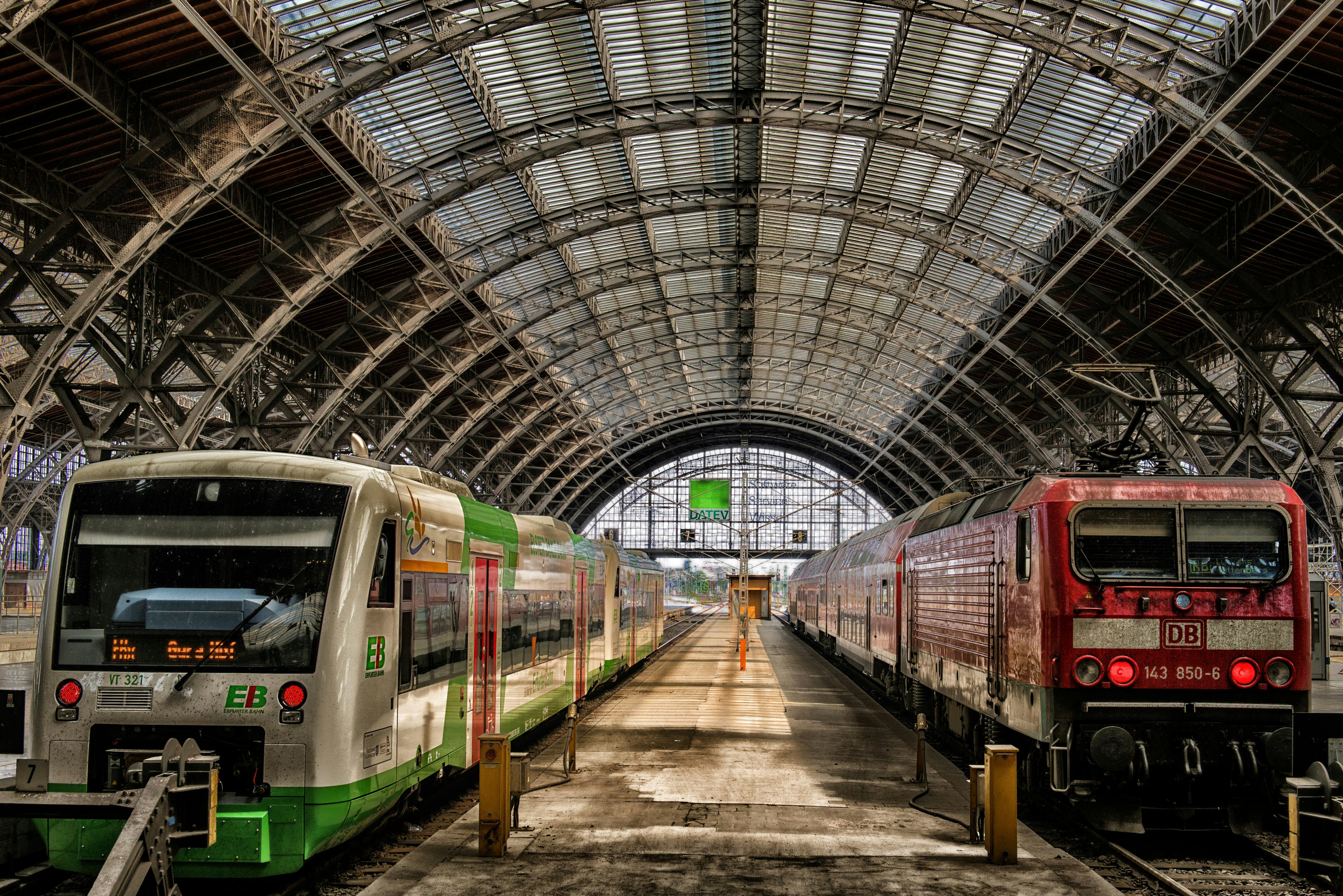 Captivating view of trains at Leipzig Hauptbahnhof, showcasing grand architecture and travel dynamics.