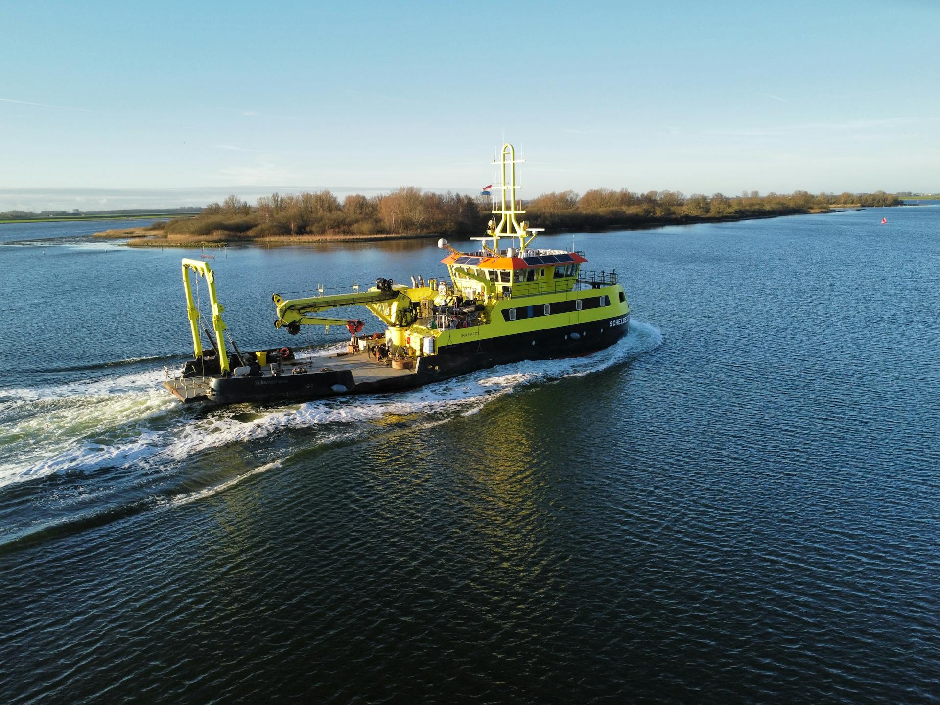 Aerial View of a Research Vessel on a Body of Water