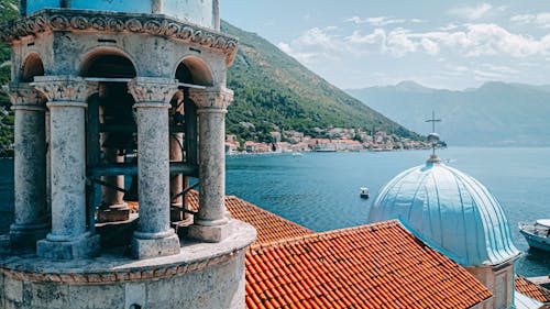 View from the Top of the Our Lady of the Rocks Church in the Bay of Kotor, Montenegro 