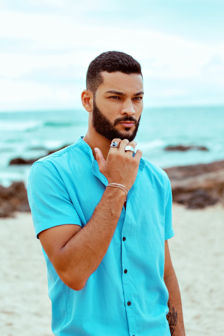 Portrait Of A Man In A Blue Shirt 