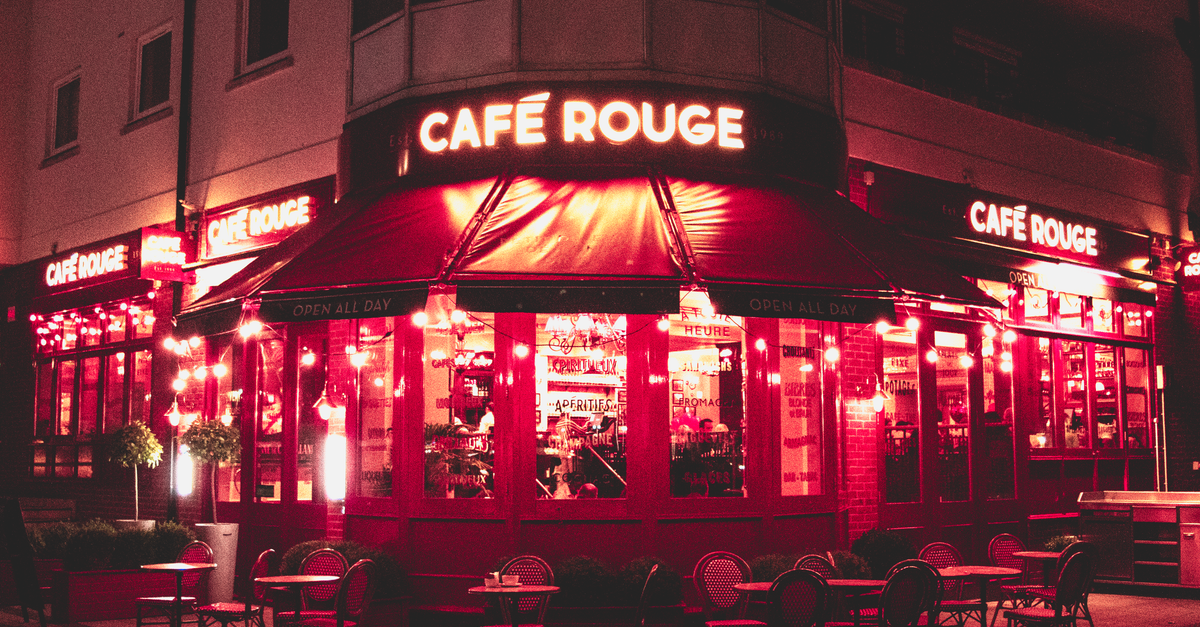 Cafe Rouge Header Gray Building With Cafe Rouge Led Signage · Free Stock Photo