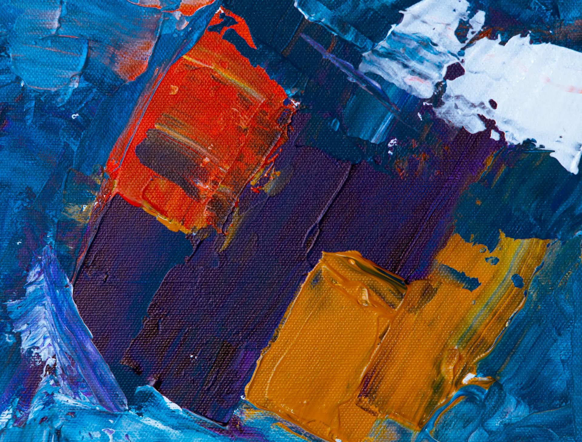 Colorful abstract painting with bold acrylic strokes on canvas.