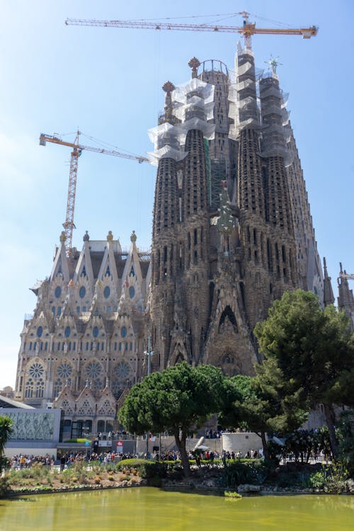 Construction of the neo-Gothic Sagrada Familia Basilica in Barcelona