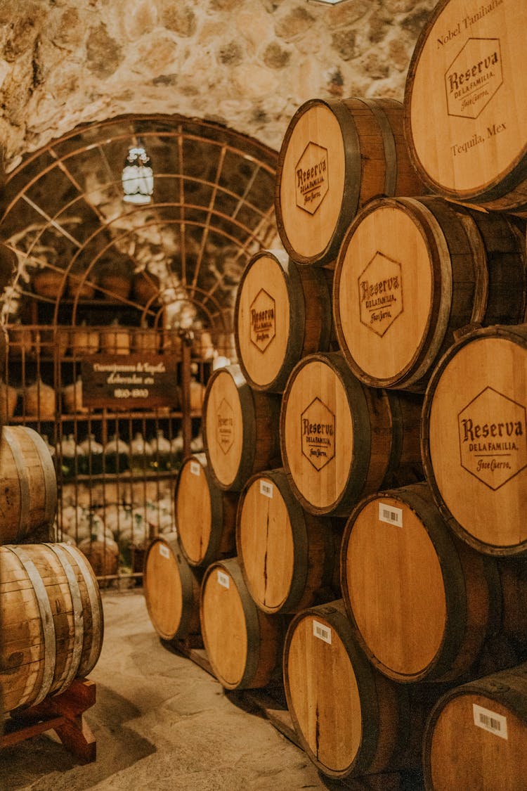 Wine Kegs In Vineyard