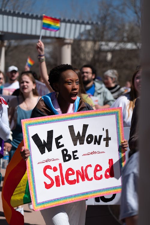 Woman with Banner at Demonstration