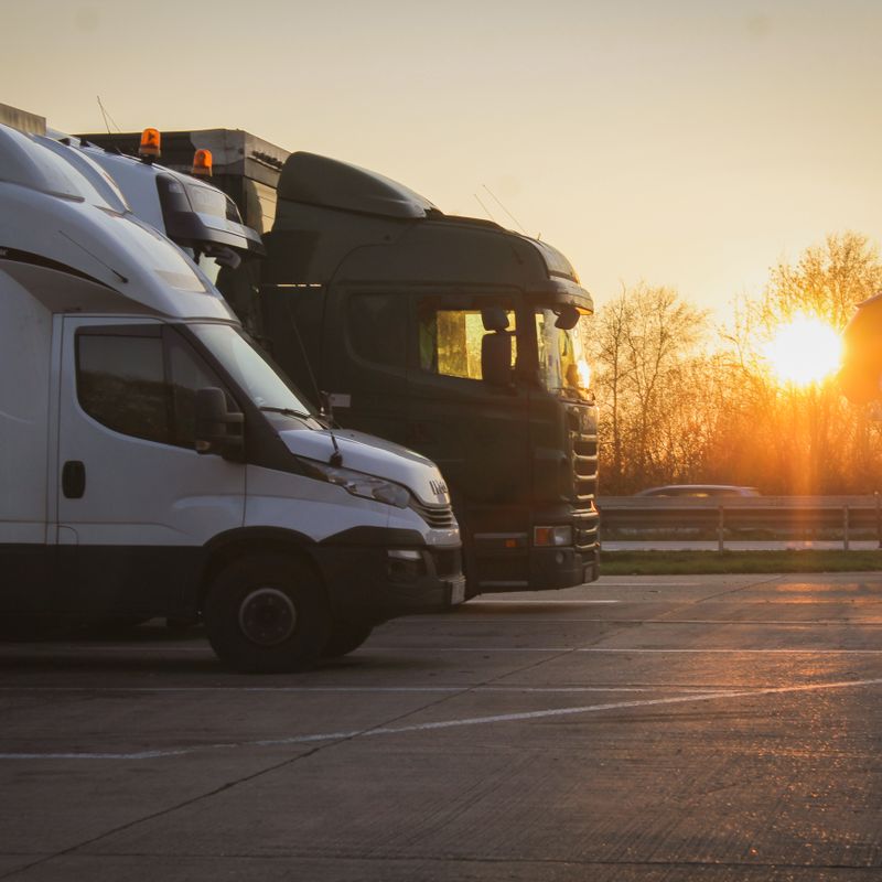 Fleet of transport trucks ready for goods delivery across India