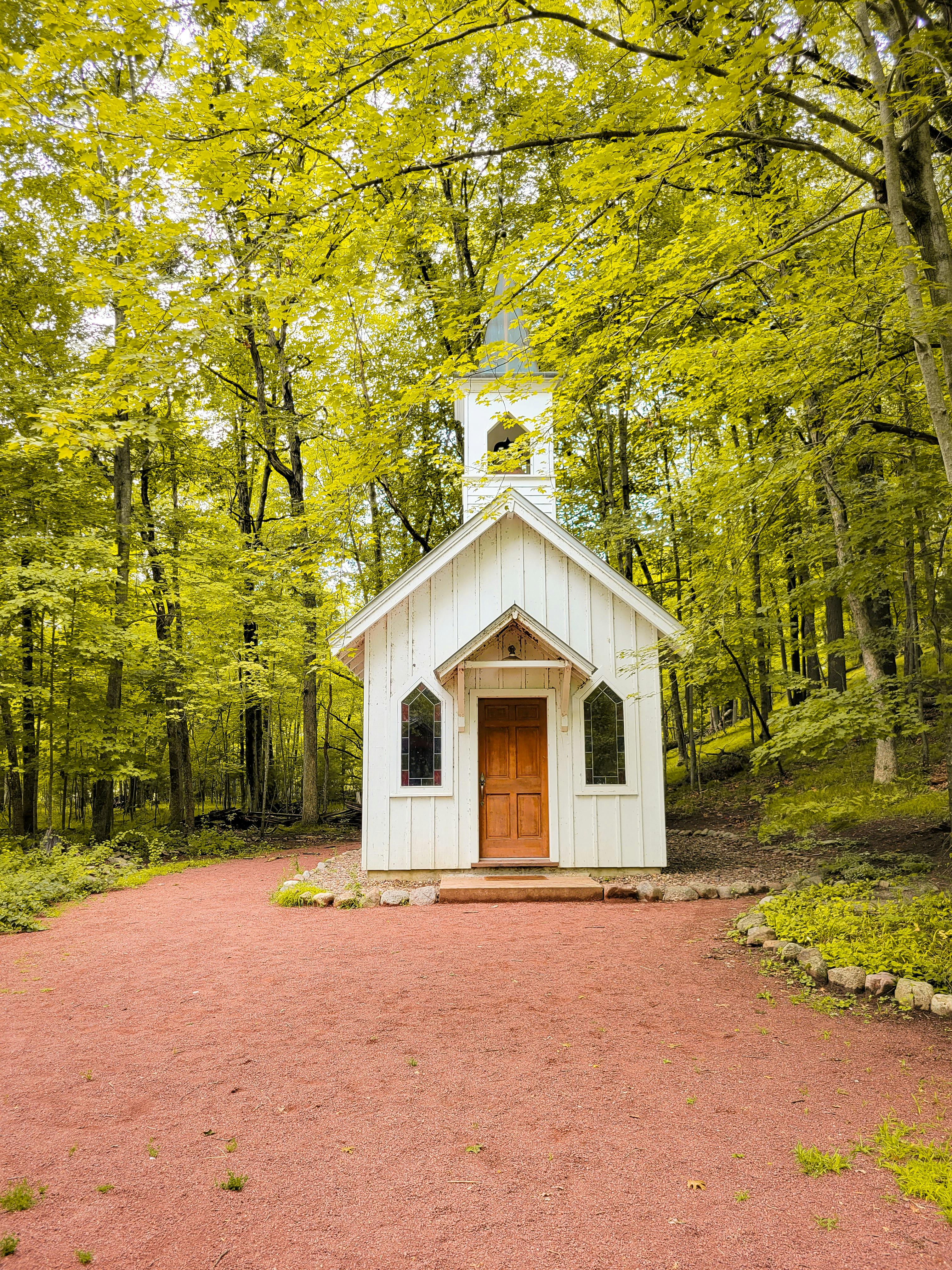 A Little White Chapel in the Woods in Wild Rose Village Wisconsin