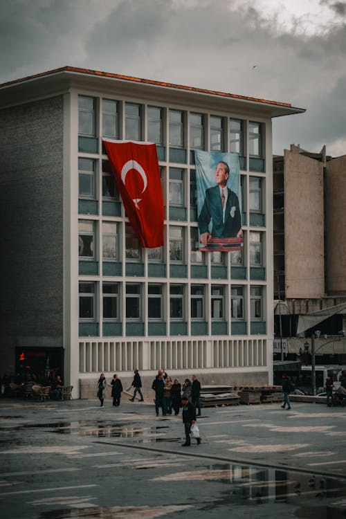 Flag of Turkiye Hanging on Facade