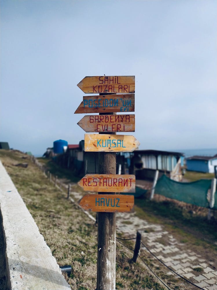 Wooden Post With Directional Signs