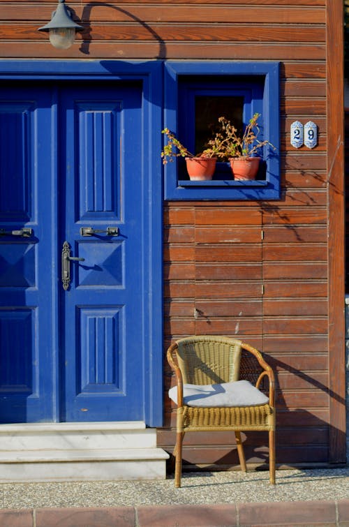 Blue Vintage Door in a Wooden House 