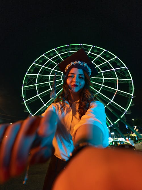 Woman Having a Fun in Amusement Park