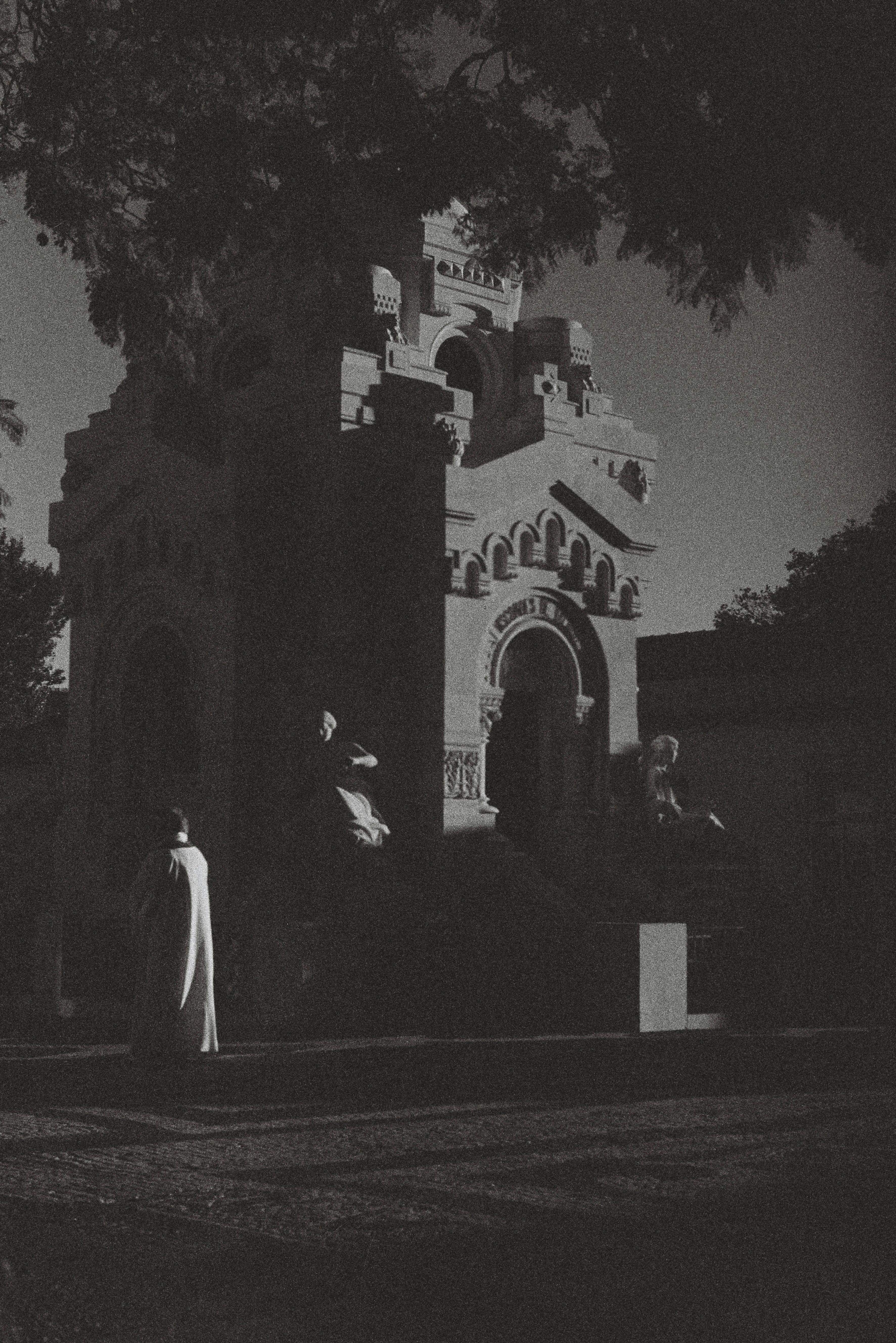 A hauntingly beautiful black and white photo of a gothic chapel in Lisbon, Portugal.