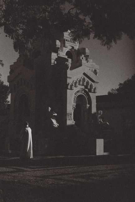 A hauntingly beautiful black and white photo of a gothic chapel in Lisbon, Portugal.