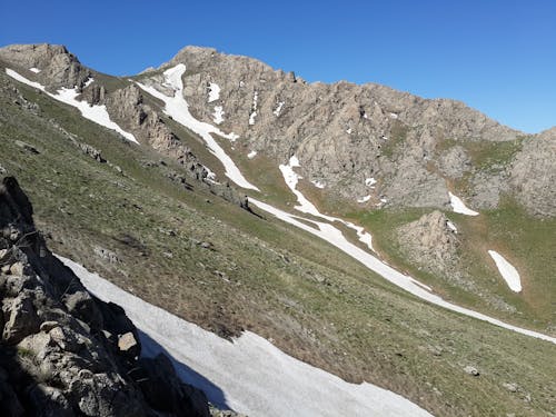 Grass and Snow on Rocky Mountain Slope