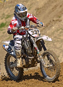 Exciting motocross action with dirt bike rider in full gear on a challenging track.