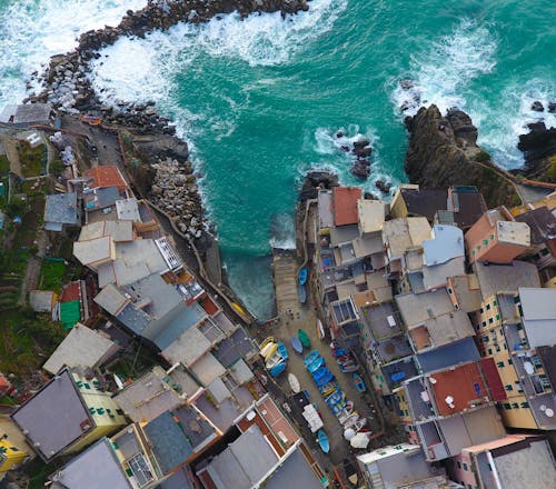 çatı, deniz, drone çekimi içeren Ücretsiz stok fotoğraf
