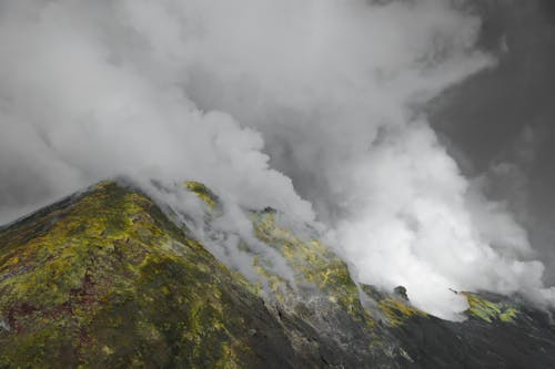 Etna volcano smoking, selective black and white