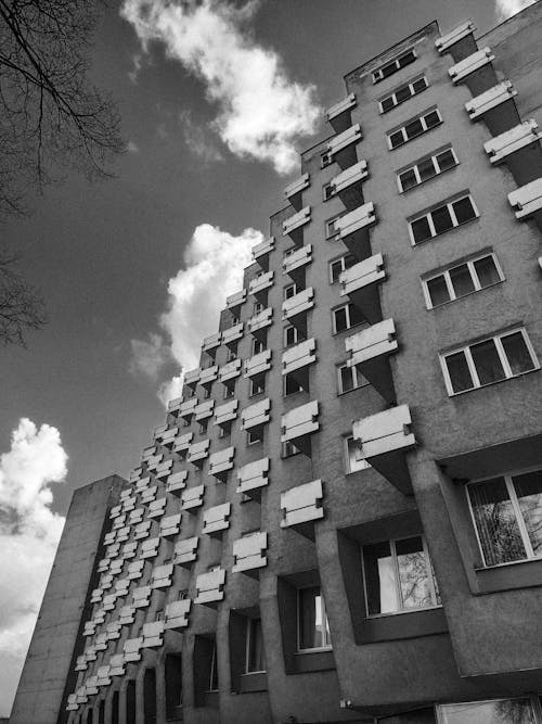 Grayscale Shot of an Apartment Building