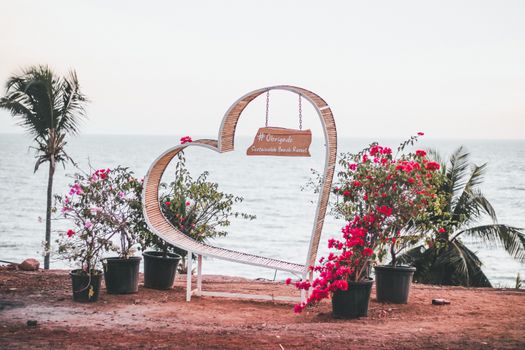Romantic Heart Shape Bench Overlooking Sea